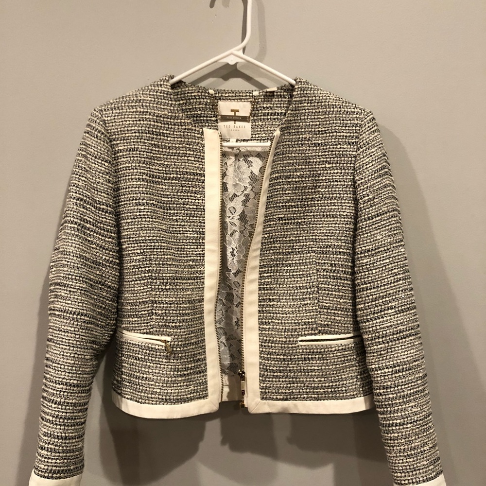 Ted baker silver and white blazer with lace detail